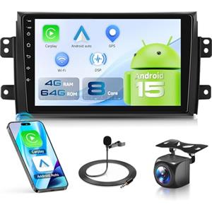 VECHTEL 8 CORE Q-Snapdragon 4+64G Autoradio Android 15 per Suzuki SX4 2006-2013 FIAT Sedici 2005-2014,9" HD Schermo Tactile co Carplay Android Auto senza Fili GPS WiFi DSP Bluetooth FM/RDS Retrocamera