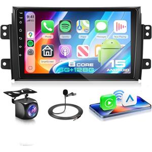 VECHTEL 8 CORE 6G+128G Autoradio Android 15 per Suzuki SX4 2006-2013 Fiat Sedici 2005-2014, 9 '' IPS Schermo Tactile co Carplay Android Auto senza Fili DSP GPS Wi-Fi USB Bluetooth FM RDS Retrocamera
