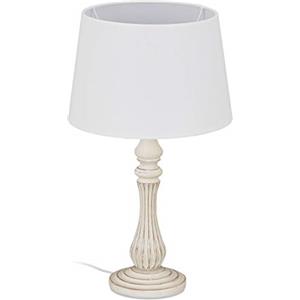 Relaxdays Lampada da Tavolo in Stile Rustico, Attacco E14, in Legno e Stoffa, Soggiorno e Camera, HxD: 47x27 cm, Bianca