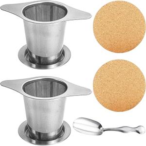 MUYAPAY 5 Pezzi Colino Acciaio Inox Maglia Fine Con Coperchio, Cucchiaio e Tovaglietta, Infusore per Tisane Maglia Fine, Infusore tè Adatto per Tazze, Bicchieri, Teiere