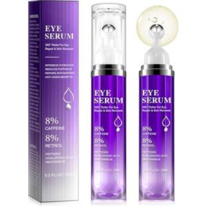 QUANHAO Siero per Contorno Occhi con 8% di Caffeina 15 ml 2 Pack, Per Occhiaie e Borse, Rughe e Linee Sottili, Anti-rughe, Anti-tasche e Correttore, Acido ialuronico puro e caffeina
