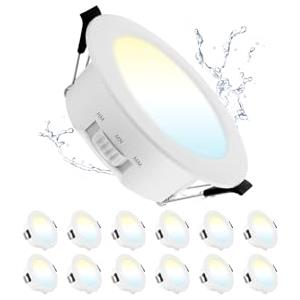 Grebeam 12 Pezzo Faretti LED da Incasso per Cartongesso 5W, IP44 Fari da Soffitto, Regolabile Bianco Caldo/Bianco Neutro/Bianco Freddo, Faretti LED 68mm per Bagno Cucina Soggiorno