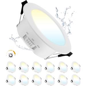 Grebeam 12 Pezzo Faretti LED da Incasso per Cartongesso Dimmerabili 5W, IP44 Fari da Soffitto, Regolabile Bianco Caldo/Bianco Neutro/Bianco Freddo, Faretti LED 68mm per Bagno Cucina Soggiorno