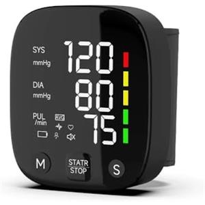 Shinekoo Misuratore automatico della pressione sanguigna da polso con schermo LCD, tonometro ricaricabile polso polso digitale irregolare frequenza cardiaca tensiometro, trasmette automaticamente i