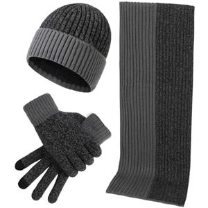 YAMEE Coppia Sciarpa,Cappello e Guanti Invernali per Uomo e Donna,Set 3 Pezzi Morbido e Caldo,Sciarpa Lunga,Cappello di Maglia,Guanti Touchscreen,Design a Due Colori,per Freddo Invernale