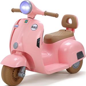 MAMIZO Moto Elettrica per Bambini 6V, Moto Giocattolo Cavalcabile a 3 ruote, Avanti e Indietro, con schienale, Fari, USB, Pedali, Musica, 72x56x37 cm, 2 km/h, max 20 kg, per bambini 3-6 anni, Rosa