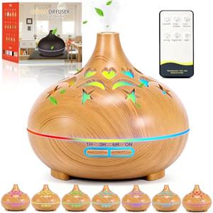 KDISHKRA Diffusore di Oli Essenziali, 550ml Ultrasuoni Umidificatore con 4 Impostazioni Timer e 7 Colori LED e pegnimento Automatico Senza Acqua per Ufficio Casa Soggiorno Camera da Letto SPA Yoga