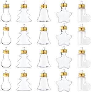 Neikafan Palline di Natale da Riempire con Liquido 20 Pezzi 5 Stili Palline di Natali Trasparenti Apribili in Plastica Bottiglie Natalizie e Nastro Satin 1 Rotolo per Albero di Natale