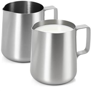 com-four® 2x lattiera acciaio inox 380 ml - brocca stabile con manico - bricco per montare latte, panna & creme - resistente & lavabile in lavastoviglie