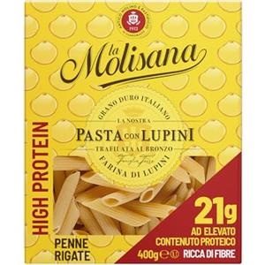La Molisana, Penne Rigate con Lupini, Pasta Proteica con Farina di Lupini e Semola di Grano Duro Italiano - Trafilata al Bronzo, Ricca di Proteine Vegetali e Fibre, Tenace e Gustosa - Confezione 400g