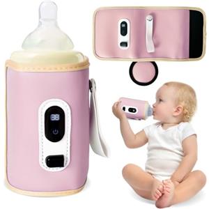 Colexy Scaldabiberon Portatile con LCD Scaldo, Scalda Biberon Neonato con 5 Temperature Riscaldamento Rapido Scaldabiberon, Piccolo e Leggero, Scaldabiberon per Viaggi, All'aperto, Aereo (Rosa)