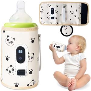 Colexy Scaldabiberon Portatile con LCD Scaldo, Scalda Biberon Neonato con 5 Temperature Riscaldamento Rapido Scaldabiberon, Piccolo e Leggero, Scaldabiberon per Viaggi, All'aperto, Aereo (Panda)
