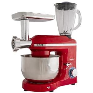 Necchi - NKSM1518BM Impastatrice planetaria, 1400W, 6 velocità + pulse, tre fruste, ciotola in acciaio da 5.5 lt, bicchiere frullatore da 1.5 lt, tritacarne e affettaverdure