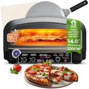 TurboTronic By Z-LINE Forno elettrico per pizza fino a 450 °C, pietra interna ed esterna, 2200 W, giardino per casa, piccolo forno, tavolo e fiamme, con pala