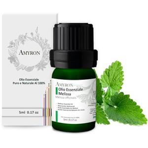 AMYRON Olio Essenziale di Melissa 5ml AMYRON | Melissa Officinale | Naturale E Puro Al 100% | Ideale Per Diffusore E Aromaterapia | Massaggi Aromatici | Uso Alimentare Tisane | Senza OGM.