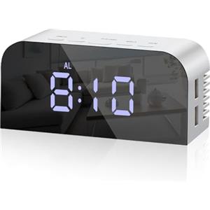 Vinabo Sveglia da Comodino Digitale Alimentata a Batteria, con 2 Porte USB di Ricarica, Radiosveglia Moderna, Orologio da Tavolo con 2 Livelli di Luminosità per Camera da Letto
