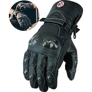 Texpeed Guanti Vera Pelle Moto Uomo - Guanti Da Ciclomotore Impermeabili Con Armatura CE - Inverno o estate - Nero - Polsino lungo - M