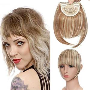 SEGO Frangia Capelli Clip Frangetta Finta Frontale Extension Fascia Unica Corta Bangs Hair Sintetici Posticci Donna 30g Castano Chiaro mix Biondo Chiarissimo