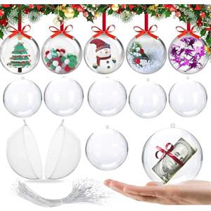 Guidre 30 sfere di plastica trasparente, 6 cm, diametro 8 cm, sfere di plastica da riempire, palline di plexiglas, palline di Natale, sfera di pla-stica trasparente