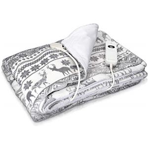 Navaris Coperta Termica Matrimoniale 180x130cm - Termocoperta Elettrica 3 Livelli Riscaldamento - Scaldaletto Spegnimento Automatico - Bianco / Grigio