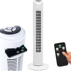 BAKAJI Ventilatore a Torre Silenzioso Colonna Oscillazione Automatica Potenza 45 W Altezza 80 cm con 3 Velocità Funzione Timer Fino a 4 Ore con Telecomando Design Moderno Colore Bianco