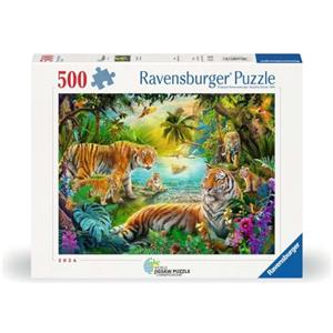 Ravensburger Puzzle 12001384 - Puzzle Tiger Family in The Oasis, 500 Pezzi, per Adulti e Bambini a Partire dai 12 Anni