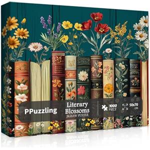 PPuzzling Puzzle vintage di libri di fiori di campo per adulti 1000 pezzi, pagine di libri floreali con piante puzzle, puzzle retrò da scaffale con fiori di campo in fiore, puzzle a tema letterario botanico per