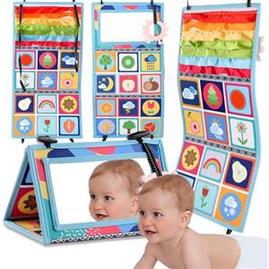 EduPlayte Palestrina Neonato, Tummy Time Neonato, Giochi Montessori Neonato 0-3 Mesi Specchio Sensoriale Con Motivi Ad Alto Contrasto, Specchio Morbido Per Pancia Tempo Per Neonati