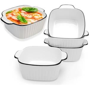 DBAATTZ Set di 4 Pirottini da Forno in Ceramica, Set di Piccole Pirofila in Ceramica 400 ML, 14,9x11,5x5,7 CM Piatti da Forno Quadrati, Pentole in Ceramicas con Manici, per Microonde, Friggitrice ad Aria