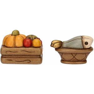 THUN - Set casseta frutta e cesto con pesce - ceramica - Collezione Presepe Classico - cassetta frutta 4x3,2x3 cm - cesta pesce 4x2,4x2,2 cm