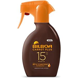 Bilboa Carrot Plus Spray Solare SPF 15 - 250 ml, Abbronzante Intenso e Resistente all'Acqua con Beta-Carotene