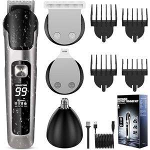KDISHKRA Tagliacapelli Uomo Professionale, Rasoio Elettrico Barba e Capelli, Regolabarba Tagliabarba Cordless Grooming Trimmer Kit con Display LED, Regolabarba Uomo per Capelli/Corpo/Naso/Baffi