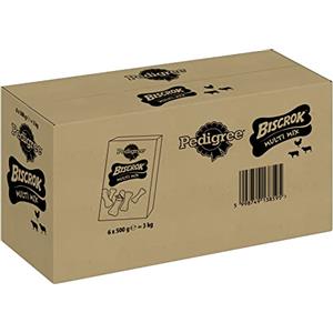 Pedigree Spuntini per cani Biscrok Multi Mix, confezione da 6 pezzi, 6 x 500 g, croccanti come biscotti per cani in 3 gusti, ideali per l'allenamento o per