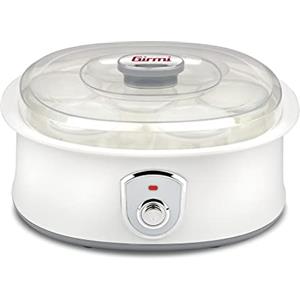 Girmi YG03 Yogurtiera, Temperatura di esercizio 42-50°C, 7 vasetti in vetro da 180 ml, Coperchio trasparente, Bianco