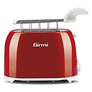 Girmi TP10 Tostapane, 750 W, Pinze estraibili inox, 7 livelli di cottura, Funzione tostafetta, Raccogli briciole, Espulsione automatica, Spegnimento automatico, Rosso