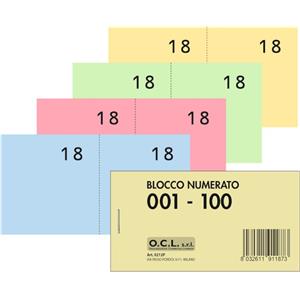 O.C.L. Blocchi lotteria Madre/Figlia - Serie numerata 1-100, Formato 11x6,5 cm, Confezione da 40 pz in 4 colori assortiti