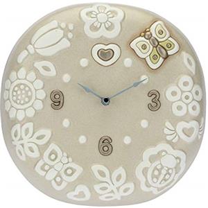 THUN - Orologio Tondo da Parete con Fiori e Farfalle - Living, Orologi - Idea Regalo - Linea Prestige - Ceramica; meccanismo Orologio in plastica - 25x25x5,5 cm