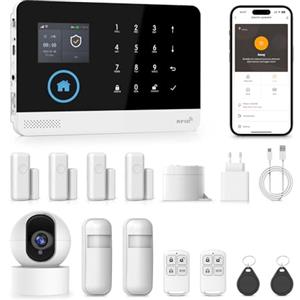 PGST kit sistema di allarme antifurto casa wireless domestico WiFi/4G SIM, APP Tuya Smartlife, RFID, sirena, sensori porta finestra, rilevatore di movimento,Telecamera di Sorveglianza