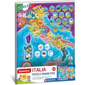 Clementoni Sapientino - Italia, Puzzle Magnetico, 4 Giochi in 1, 50+ Tessere Magnetiche, per Bambini 6-10 Anni, Scopri l'Italia con le Tessere Magnetiche, Idea Regalo, Made in Italy, 30x40 cm, 16690