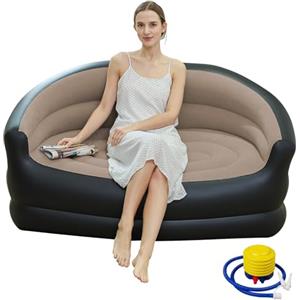 Shyllin Divano ad aria, divano da campeggio con poggiapiedi, divano gonfiabile, poltrona gonfiabile, poltrona da piscina, airlounge, pouf da esterno, per campeggio, casa (1, grigio, 2 persone)