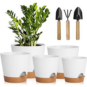 Idealife Vasi Da Giardino Set Di 5, 7/6.5/6/5.5/5 Inch Vasi Di Fiori Per Piante, Stile Moderno Vasi Con 178 Fori Di Scarico, Moderno Decorativo Succulente Piante Vasi Da Fioriere(Bianco Marrone)