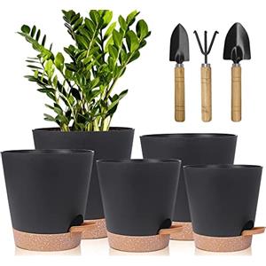 Idealife Vasi Da Giardino Set Di 5, 17.8/16.5/15.2/13.9/12.7cm Vasi Di Fiori Per Piante, Stile Moderno Vasi Con 178 Fori Di Scarico, Moderno Decorativo Succulente Piante Vasi Da Fioriere(Nero Marrone)