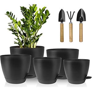 Idealife Vasi Da Giardino Set Di 5, 7/6.5/6/5.5/5 Inch Vasi Di Fiori Per Piante, Stile Moderno Vasi Con 178 Fori Di Scarico, Moderno Decorativo Succulente Piante Vasi Da Fioriere(Nero)