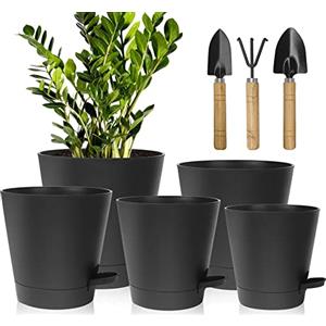 Idealife Vasi Da Giardino Set Di 5, 7/6.5/6/5.5/5 Inch Vasi Di Fiori Per Piante, Stile Moderno Vasi Con 178 Fori Di Scarico, Moderno Decorativo Succulente Piante Vasi Da Fioriere(Nero)