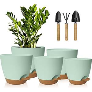 Idealife Vasi Da Giardino Set Di 5, 7/6.5/6/5.5/5 Inch Vasi Di Fiori Per Piante, Stile Moderno Vasi in Per Con 178 Fori Di Scarico, Moderno Decorativo Succulente Piante Vasi Da Fioriere(Verde Marrone)