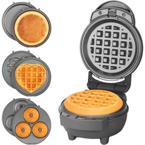 Oceanlend 4 in 1 Personal Waffle Maker, mini piastra per waffle da cucina con piatti antiaderenti rimovibili, per pancake, ciambelle e panini al formaggio alla griglia, per Feste & Eventi, Facile da Pulire