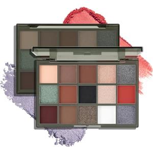 Boobeen Palette di 15 ombretti, temi colorati con glitter opachi altamente pigmentati, pigmenti pressati a lunga tenuta per look natalizi e stagionali (verde)