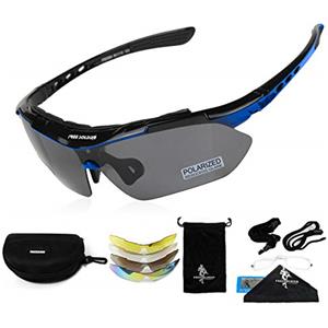 FREE SOLDIER Occhiali da Sole da Uomo Polarizzati 5 in 1 Occhiale Ciclismo MTB Softair Occhiali Tattici Militari Anti-UV400 Protezione per Ciclismo, Corsa, Pesca, Guida, Sport All'aperto, Blu