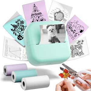 Omezizy Mini Stampante Termica Portatile - M02X Mini Stampante Fotografica Portatile Bluetooth per Diagrammi Grafici, Appunti di Studio, Stampantes Etichette Adesive per Smartphone e Tablet, Verde