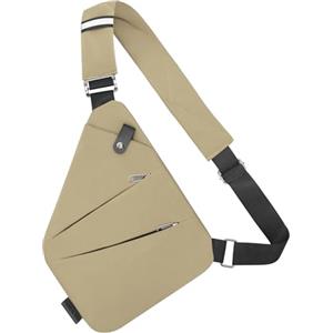 YERUUE Borsa Antifurto Uomo, Borsa a Tracolla da Uomo e Donna Sling Bag Crossbody Spalla Petto Zaino con 4 Tasche Zaino da viaggio da Petto per Corsa, Ciclismo, Trekking (Cachi)